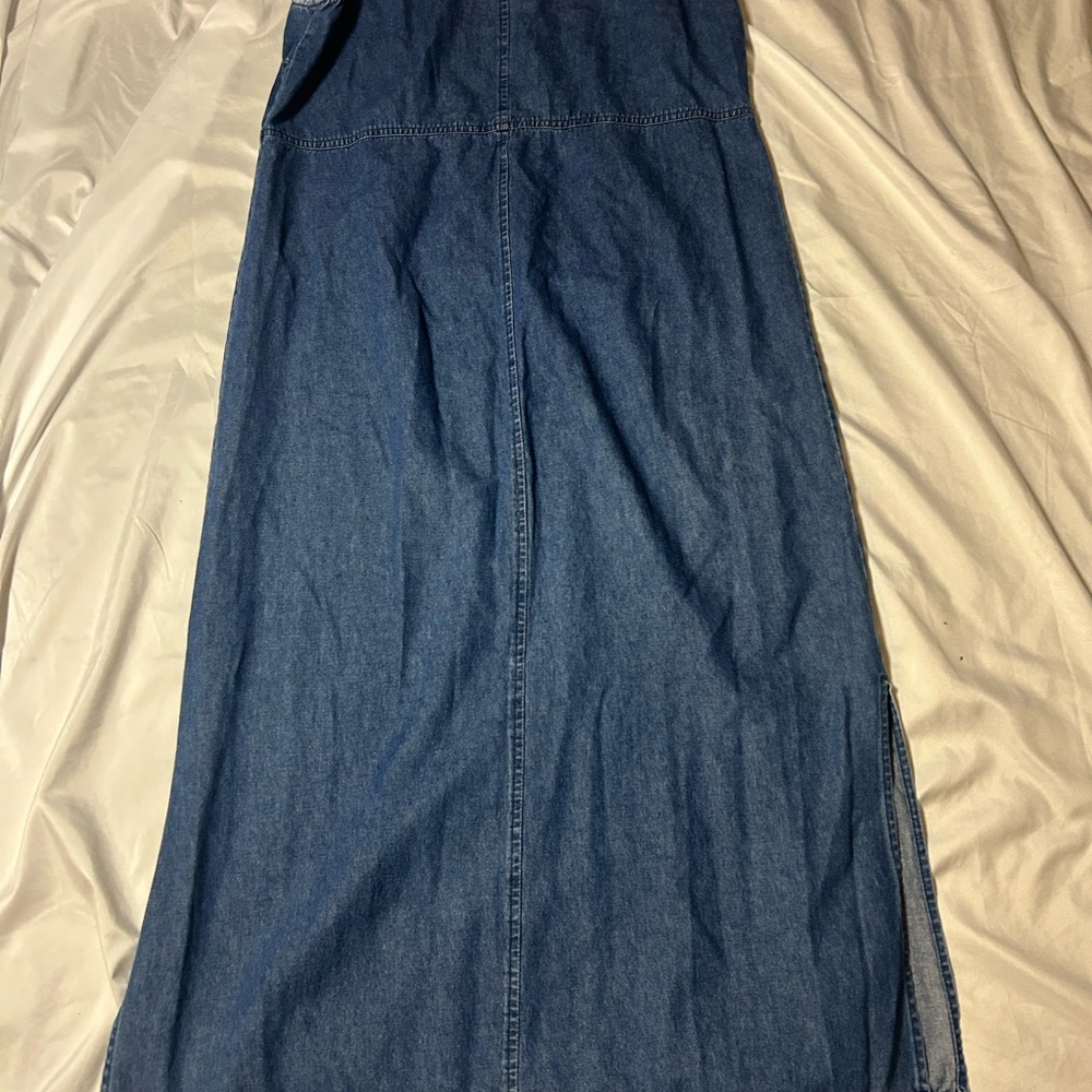 Vintage Erika Collection Blue Denim Cotton Jumper Dress Floral Accent Medium - Picture 13 of 14